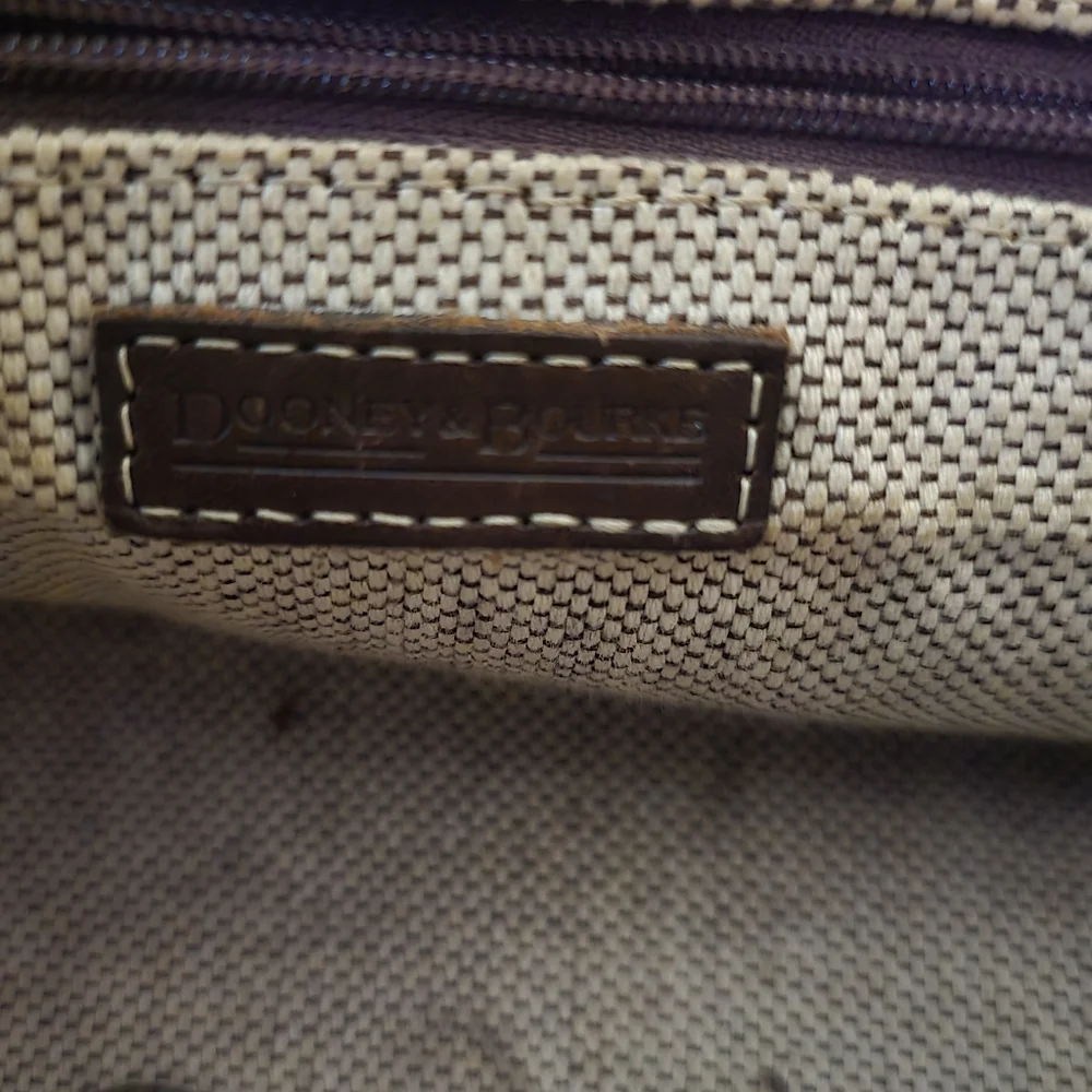 Dooney & Bourke Double Pocket w/ Locks Leather / Signature Canvas Satchel Purse - Picture 7 of 10